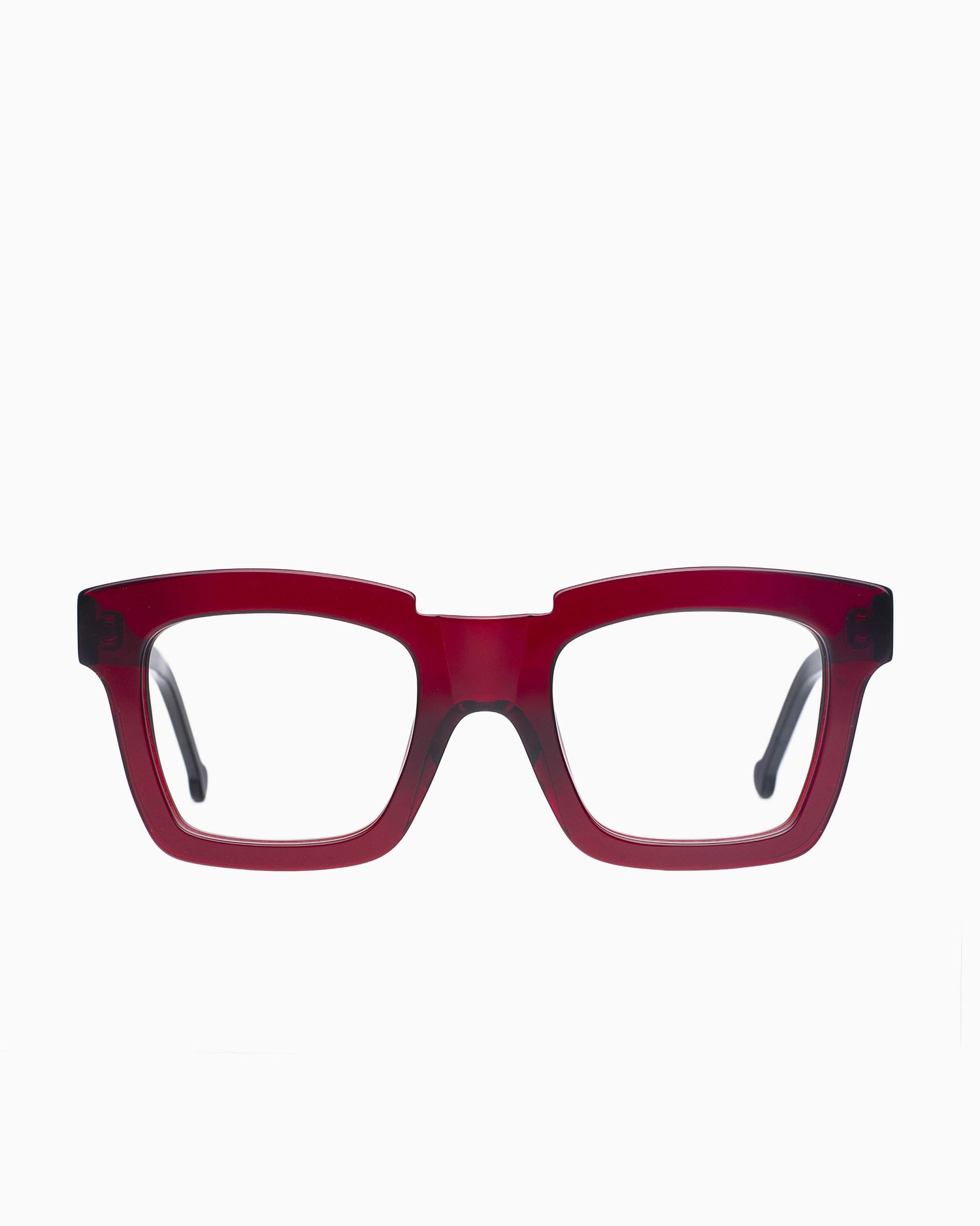 red plastic rectangle eyeglasses by Marie-Sophie Dion model Willard, front view, lunettes de vue rectangle couleur bourgogne