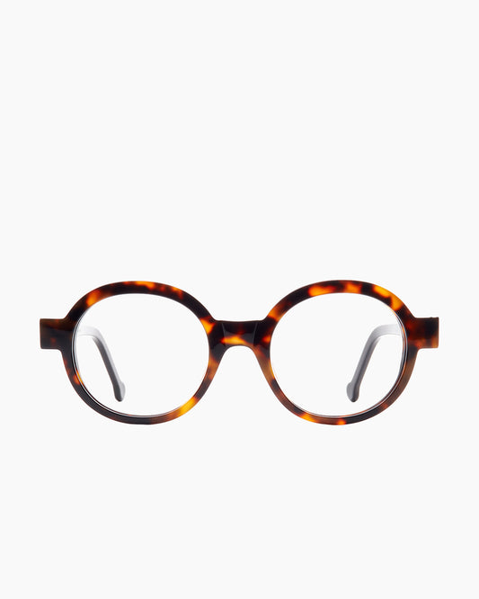 tortoise plastic round eyeglasses by Marie-Sophie Dion model Preston, front view, lunettes de vue rond couleur écaille de tortue
