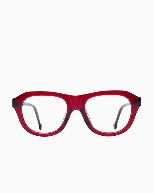 red plastic aviator eyeglasses by Marie-Sophie Dion model Alain, front view, lunettes de vue aviateur couleur bourgogne