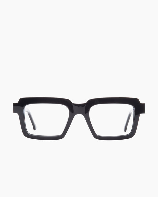black plastic rectangle eyeglasses by Marie-Sophie Dion model Flemming, front view, lunettes de vue rectangle couleur noir