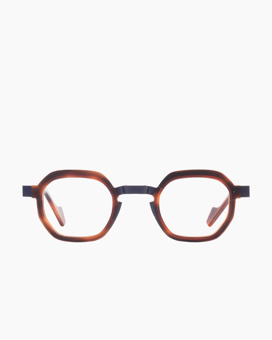 tortoise metal hexagon eyeglasses by Anne et Valentin model ornette, front view, lunettes de vue hexagone couleur écaille de tortue