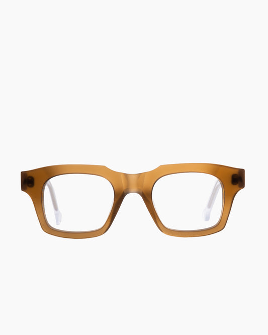 brown plastic rectangle eyeglasses by Marie-Sophie Dion model DiMaria, front view, lunettes de vue rectangle couleur brun