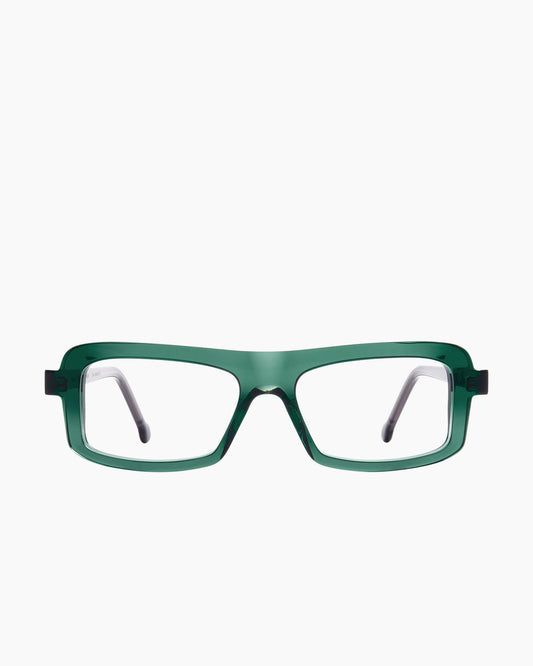 green plastic rectangle eyeglasses by Marie-Sophie Dion model Antonelli, front view, lunettes de vue rectangle couleur vert