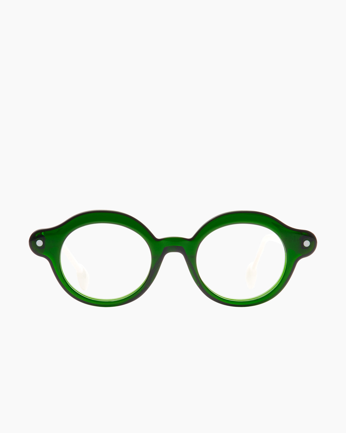 green plastic oval eyeglasses by Anne et Valentin model Boing, front view, lunettes de vue ovale couleur vert