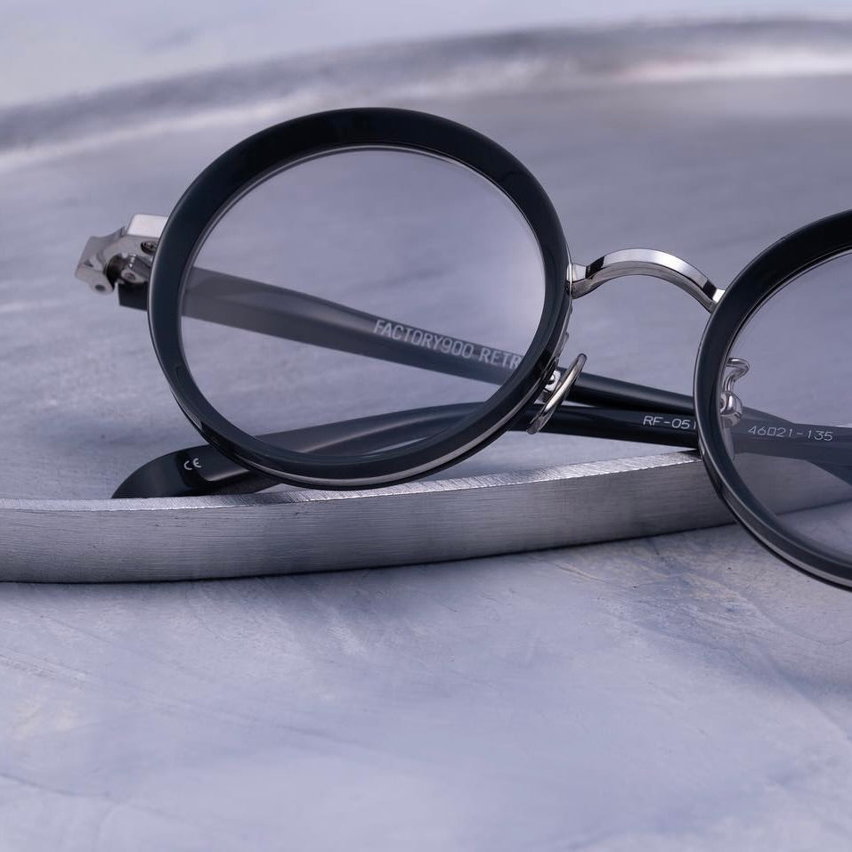 Lunette ronde en métal gris et noir Factory 900 BAR À LUNETTES
