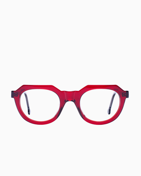 red plastic oval eyeglasses by Marie-Sophie Dion model Boutcheri, front view, lunettes de vue ovale couleur bourgogne