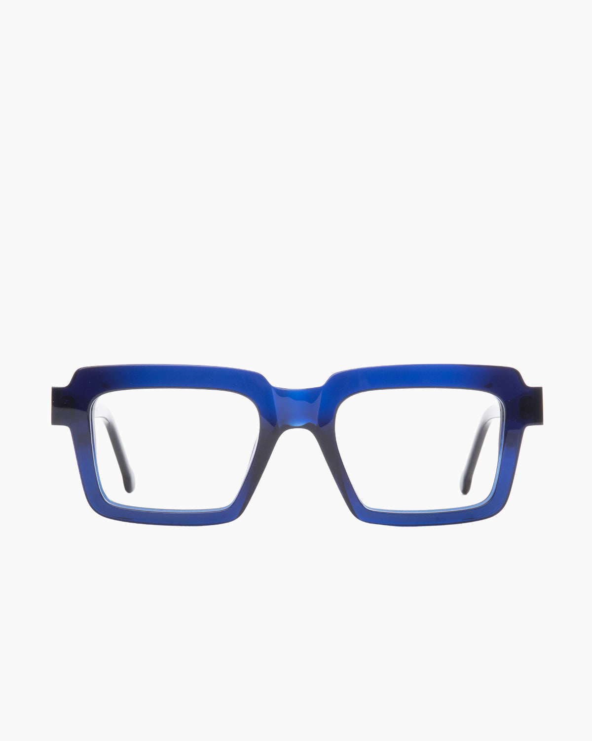 blue plastic rectangle eyeglasses by Marie-Sophie Dion model Flemming, front view, lunettes de vue rectangle couleur bleu
