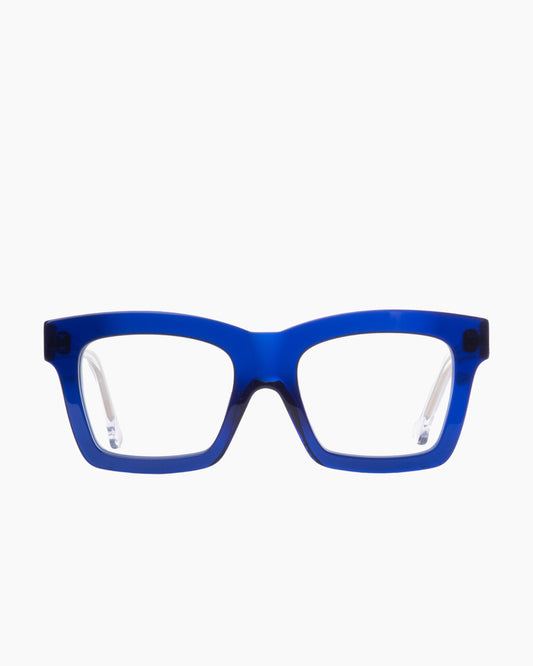 blue plastic rectangle eyeglasses by Marie-Sophie Dion model Wellesley, front view, lunettes de vue rectangle couleur bleu
