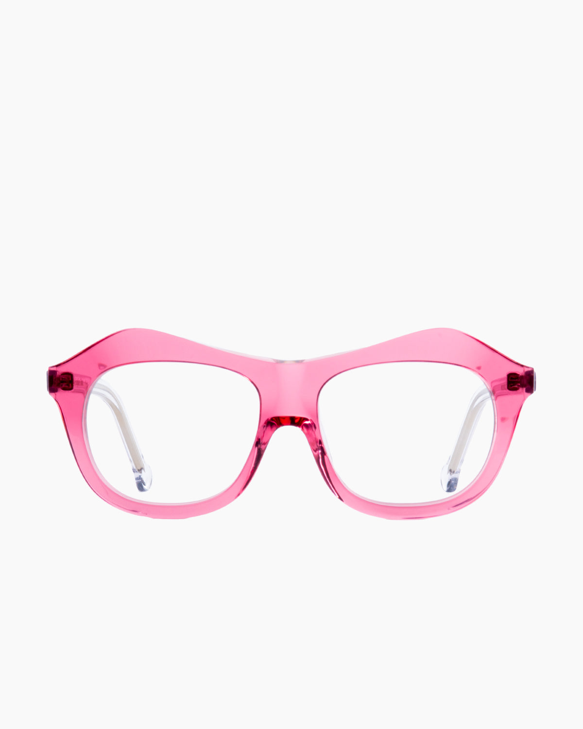 pink plastic aviator eyeglasses by Marie-Sophie Dion model Archambault, front view, lunettes de vue aviateur couleur rose