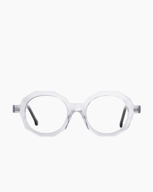 crystal plastic octogon eyeglasses by Marie-Sophie Dion model Fabi, front view, lunettes de vue octogone couleur cristal