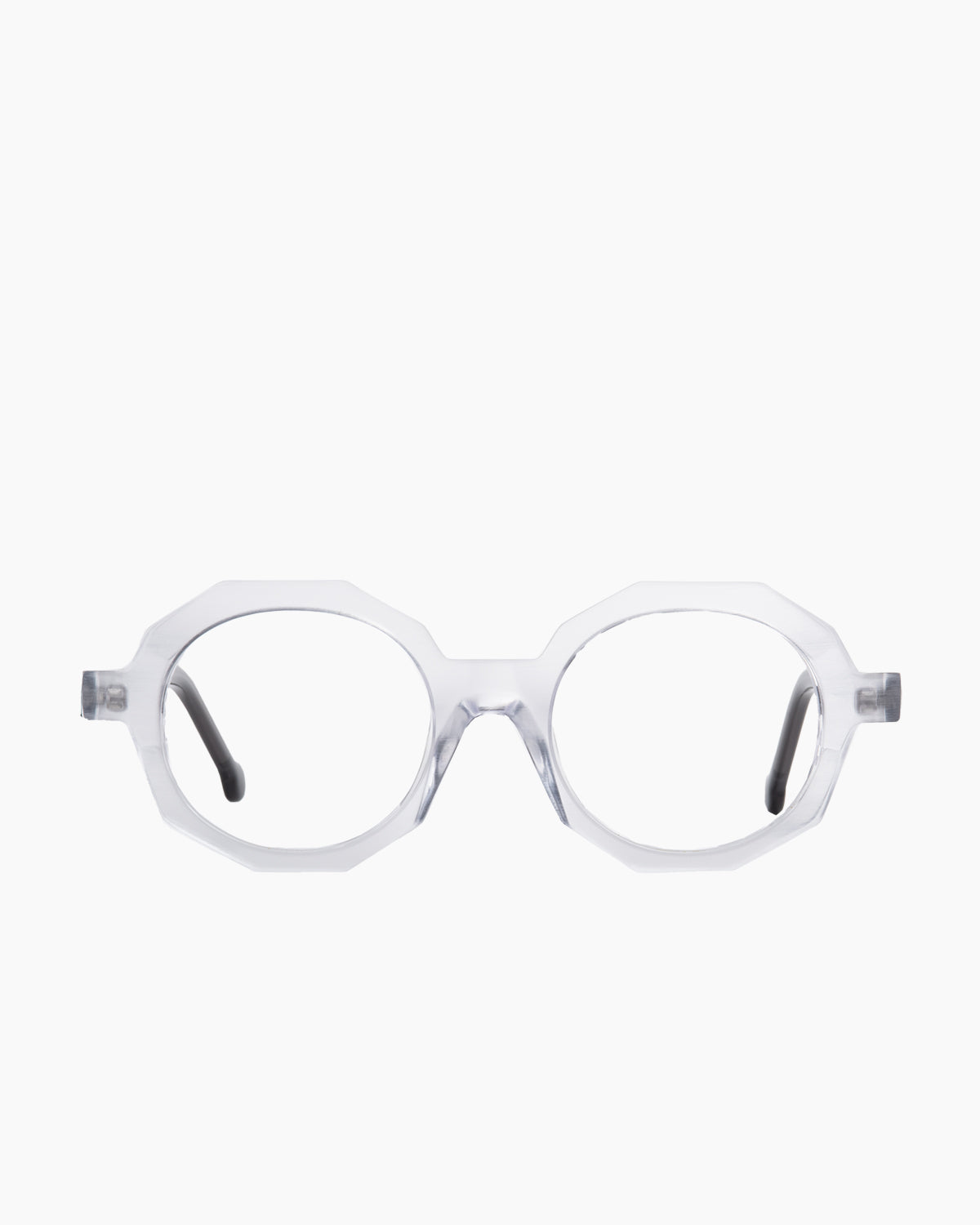 crystal plastic octogon eyeglasses by Marie-Sophie Dion model Fabi, front view, lunettes de vue octogone couleur cristal