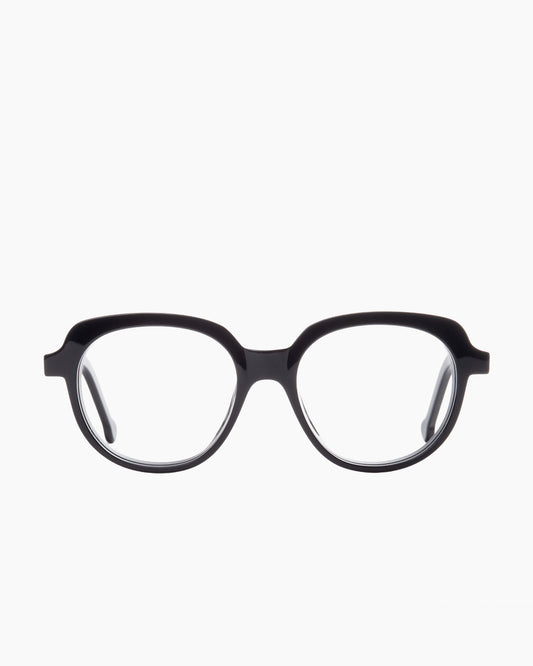 black plastic oval eyeglasses by Marie-Sophie Dion model Angus, front view, lunettes de vue ovale couleur noir