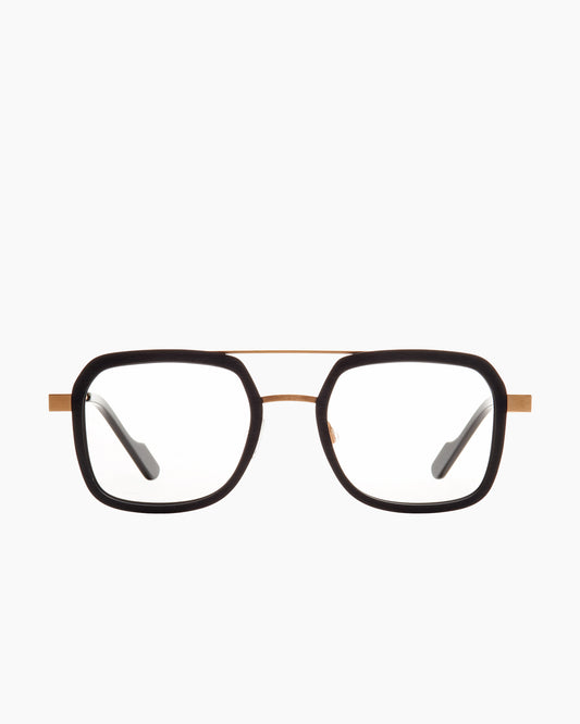 black metal rectangle eyeglasses by Anne et Valentin model Fondamentale, front view, lunettes de vue rectangle couleur noir