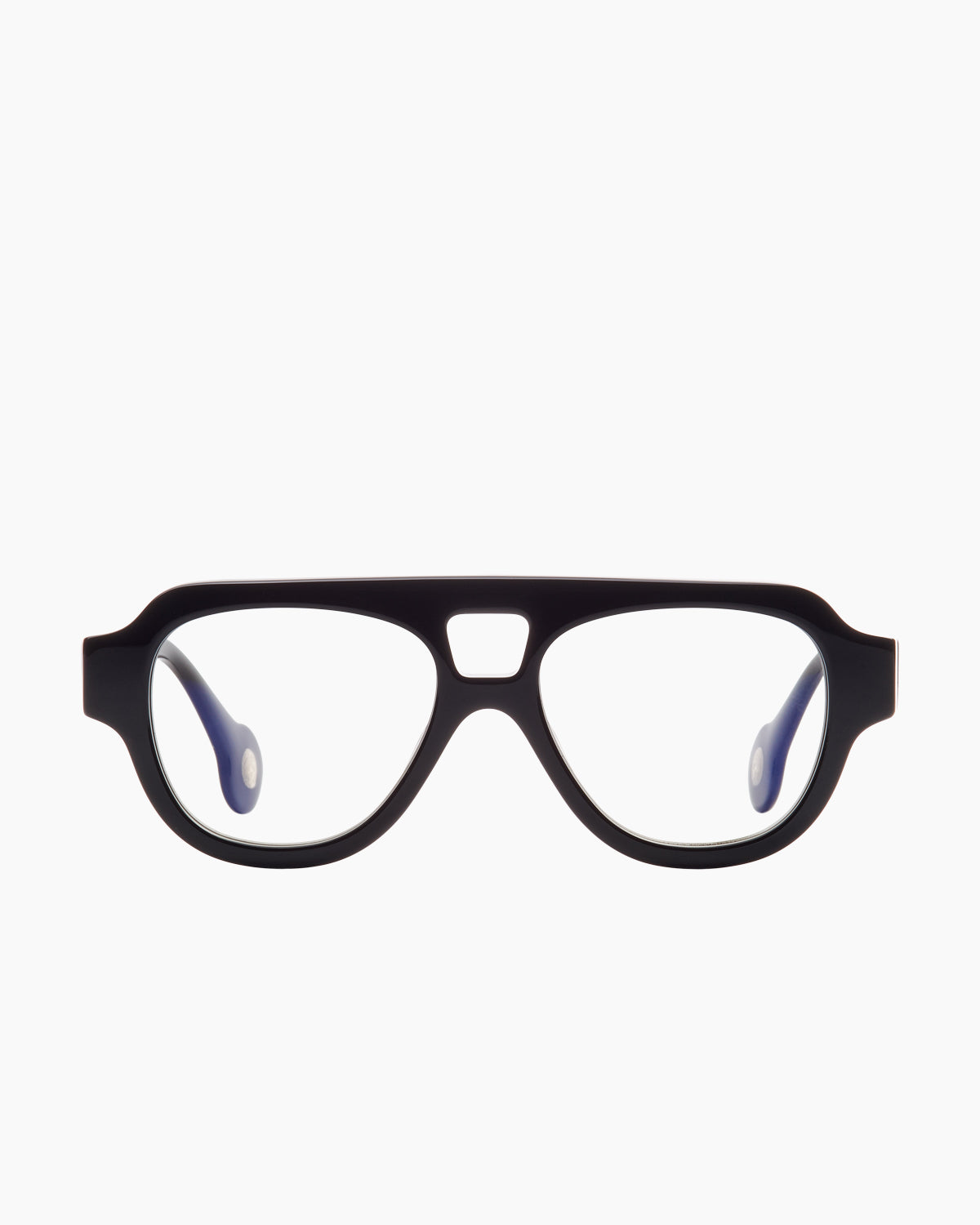 black plastic aviator eyeglasses by Spectacleeyeworks model Sage, front view, lunettes de vue aviateur couleur noir