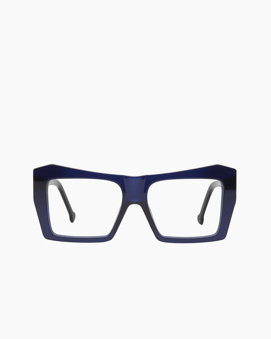 blue plastic rectangle eyeglasses by Marie-Sophie Dion model Pinault, front view, lunettes de vue rectangle couleur Bleu