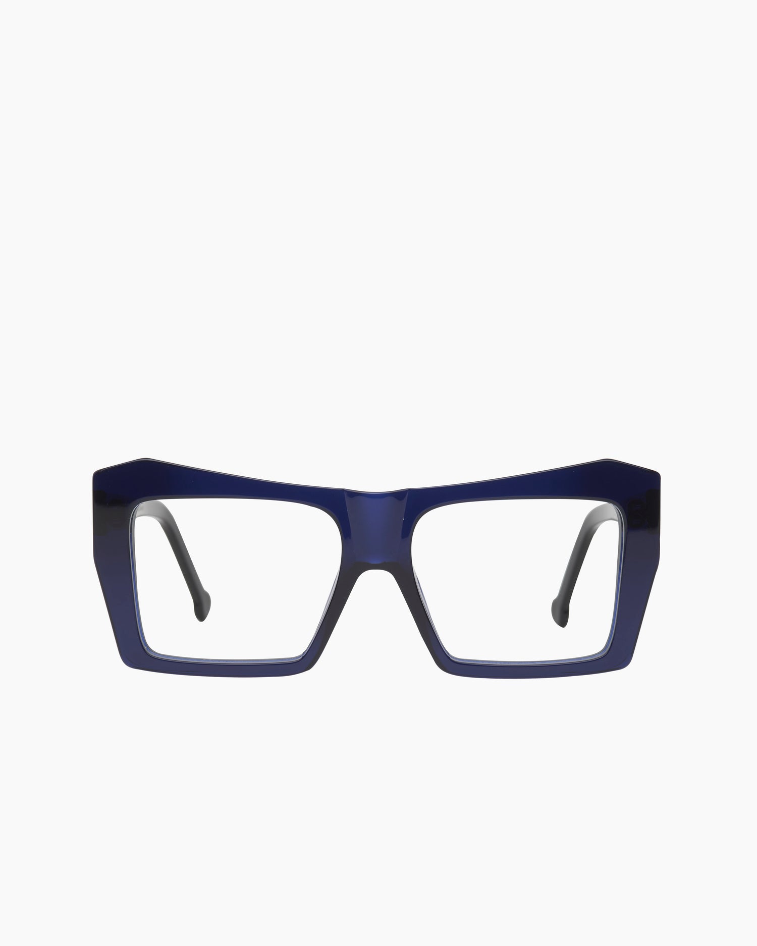 blue plastic rectangle eyeglasses by Marie-Sophie Dion model Pinault, front view, lunettes de vue rectangle couleur Bleu