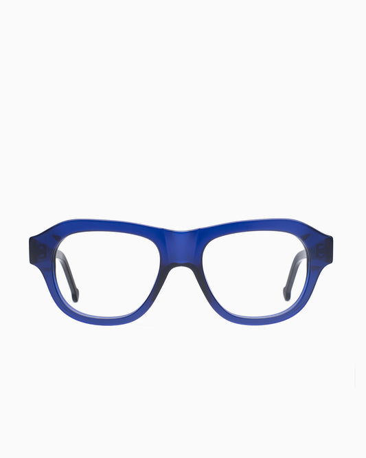 blue plastic aviator eyeglasses by Marie-Sophie Dion model Alain, front view, lunettes de vue aviateur couleur Bleu