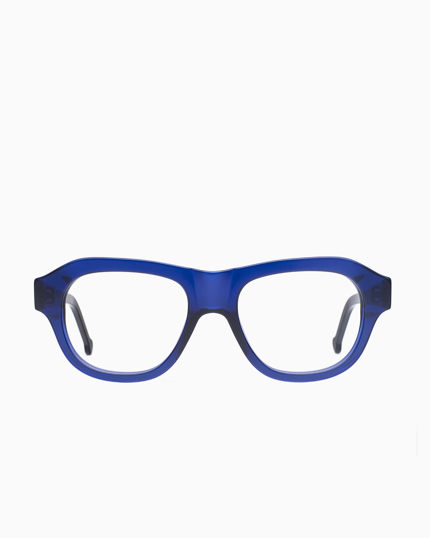 blue plastic aviator eyeglasses by Marie-Sophie Dion model Alain, front view, lunettes de vue aviateur couleur Bleu