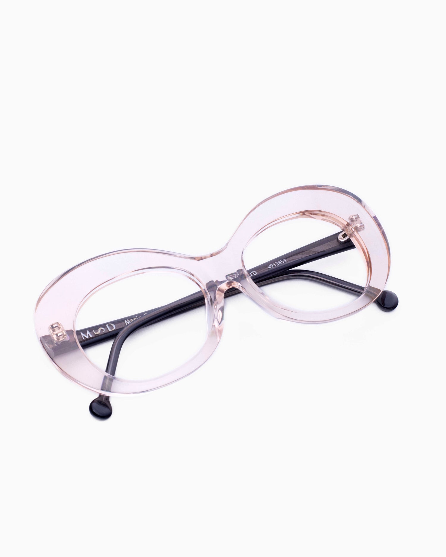 pink, beige plastic oval eyeglasses by Marie-Sophie Dion model Morin, front view, lunettes de vue ovale couleur rose, beige