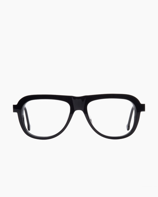 black plastic aviator eyeglasses by Marie-Sophie Dion model Rodrigue, front view, lunettes de vue aviateur couleur noir