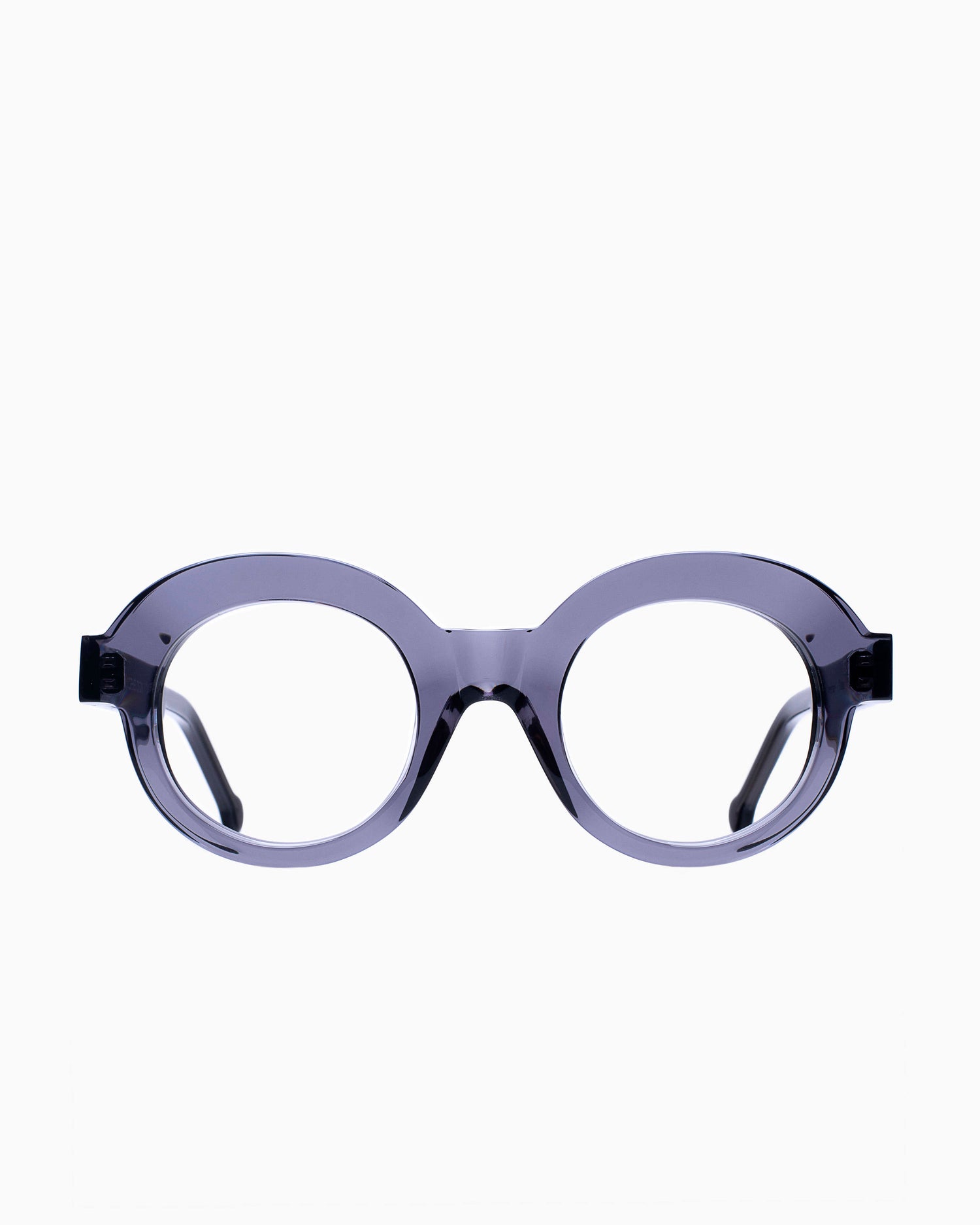 grey plastic round eyeglasses by Marie-Sophie Dion model Latraverse1, front view, lunettes de vue rond couleur Gris