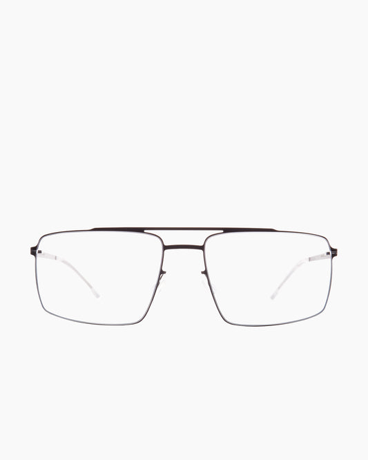 black metal rectangle eyeglasses by Mykita model pen, front view, lunettes de vue rectangle couleur noir