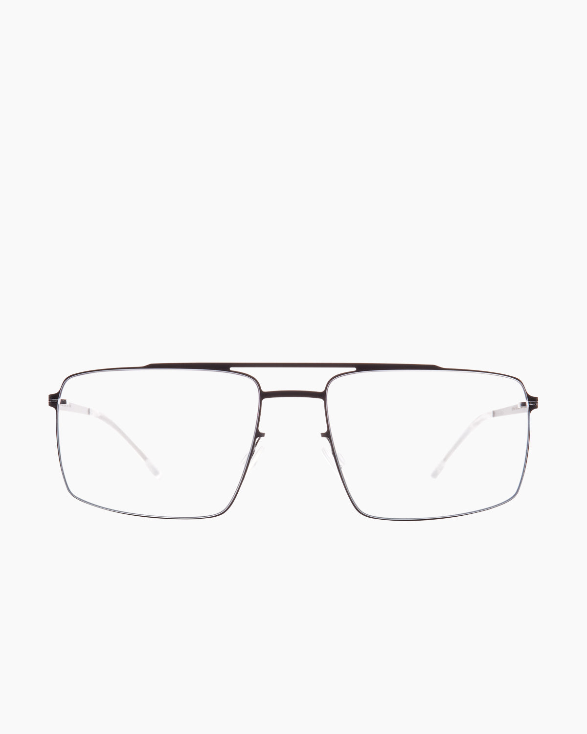 black metal rectangle eyeglasses by Mykita model pen, front view, lunettes de vue rectangle couleur noir