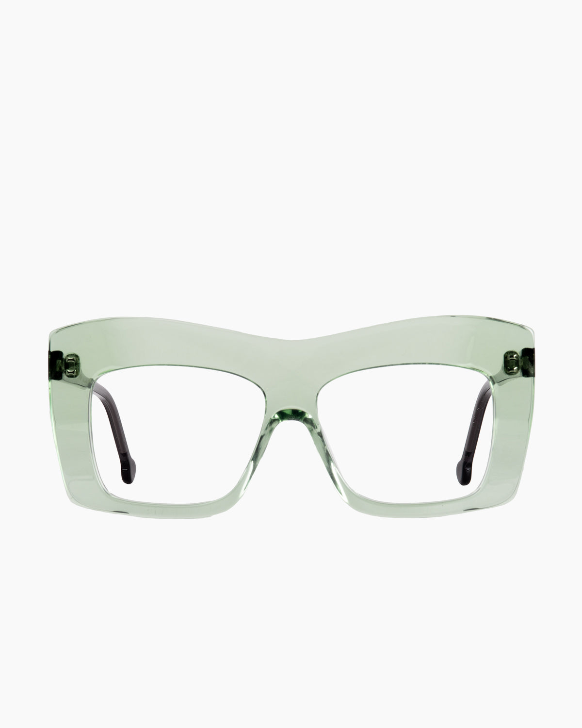 green plastic rectangle eyeglasses by Marie-Sophie Dion model Arseneau, front view, lunettes de vue rectangle couleur Vert
