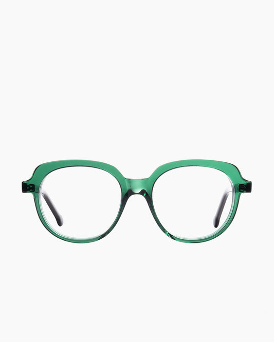 green plastic oval eyeglasses by Marie-Sophie Dion model Angus, front view, lunettes de vue ovale couleur vert