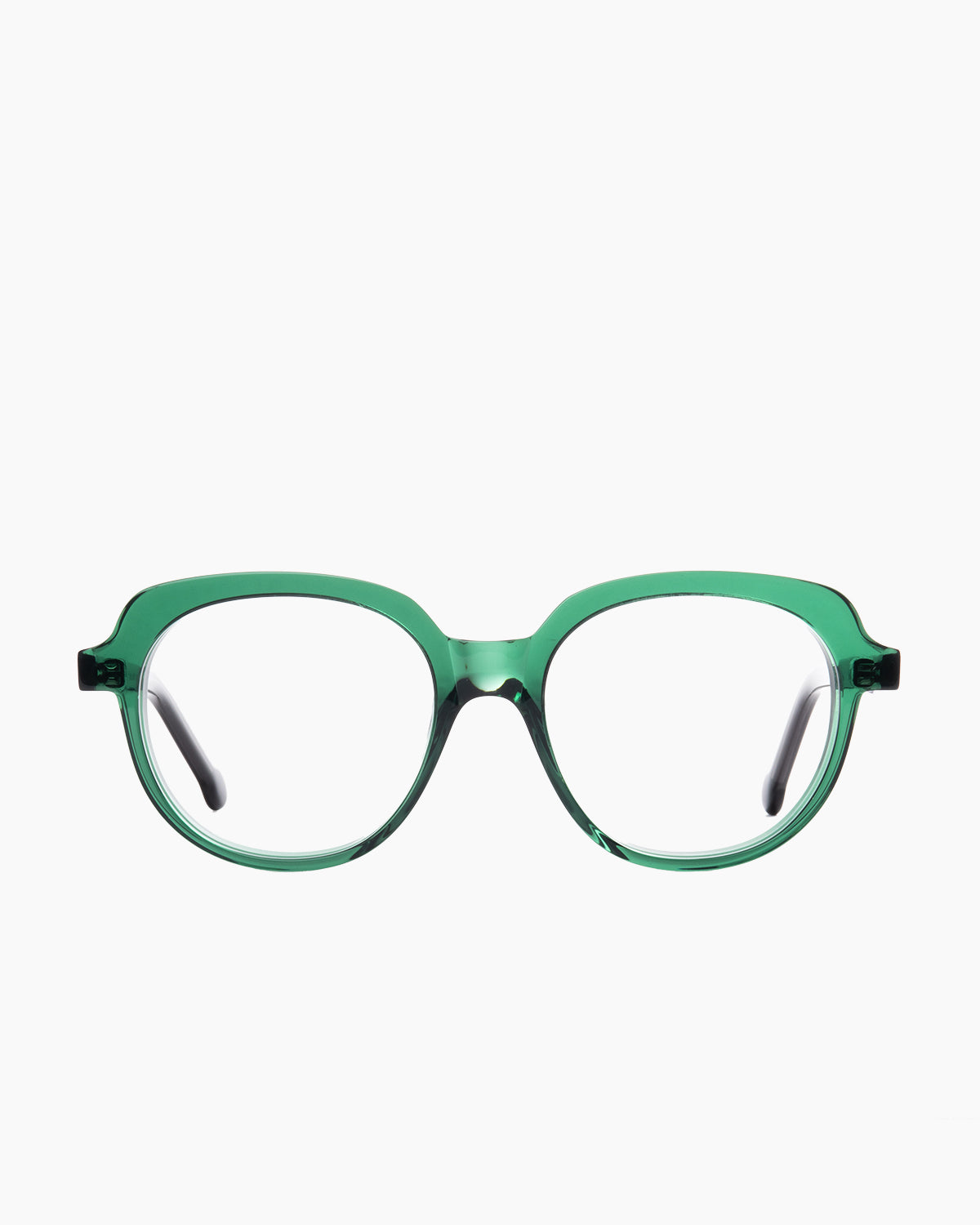 green plastic oval eyeglasses by Marie-Sophie Dion model Angus, front view, lunettes de vue ovale couleur vert