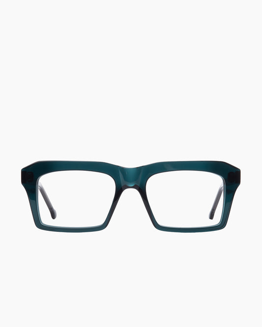 green plastic rectangle eyeglasses by Marie-Sophie Dion model Kirk, front view, lunettes de vue rectangle couleur Vert
