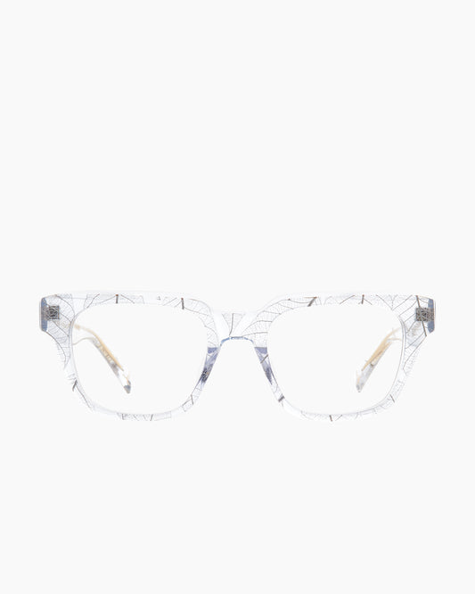 crystal plastic rectangle eyeglasses by Spectacleeyeworks model Lee, front view, lunettes de vue rectangle couleur cristal
