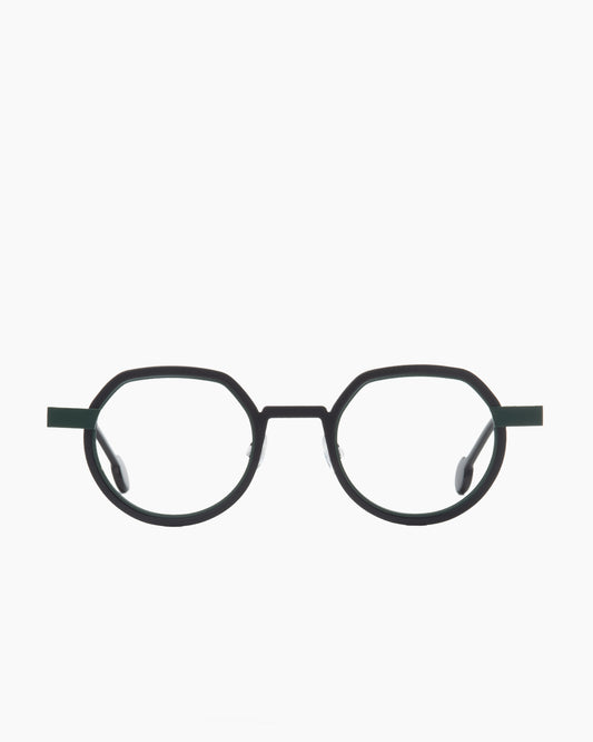 black metal round eyeglasses by Anne et Valentin model wellwell, front view, lunettes de vue rond couleur noir