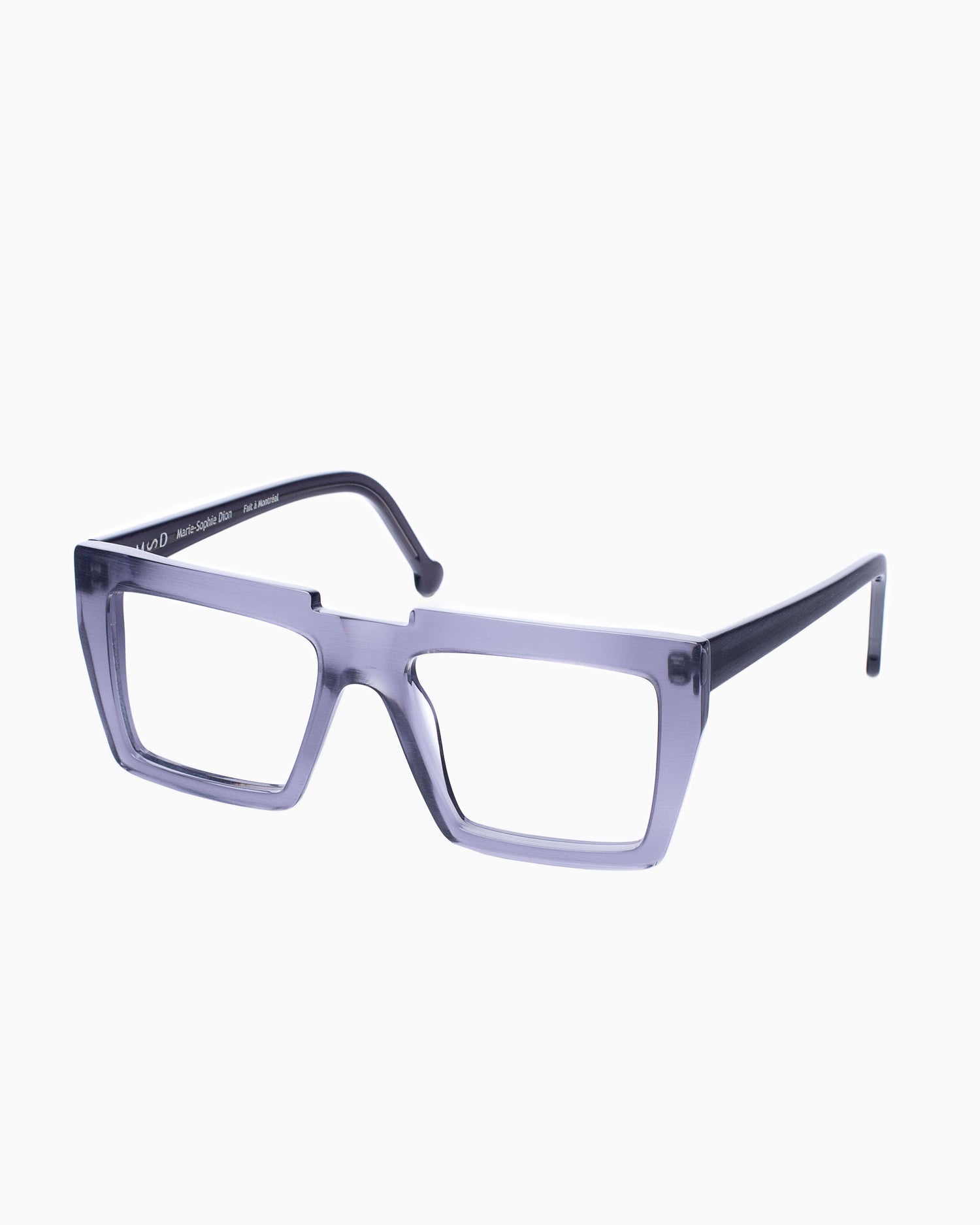 grey plastic rectangle  by Marie-Sophie Dion model Bolduc, front view, lunettes de vue rectangle couleur Gris