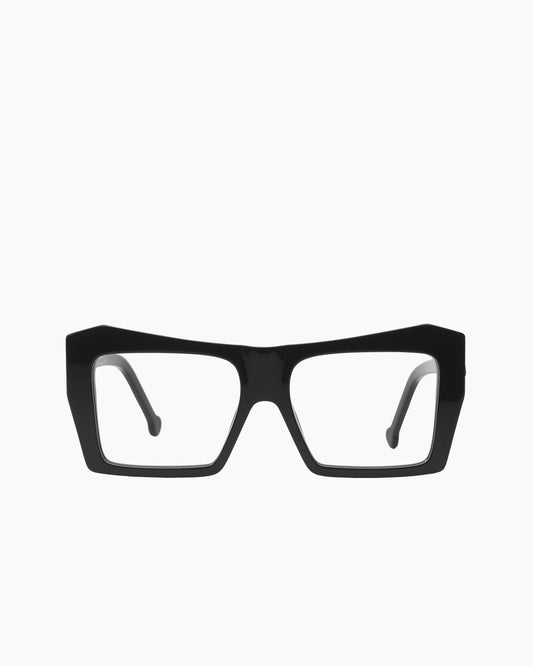 black plastic rectangle eyeglasses by Marie-Sophie Dion model Pinault, front view, lunettes de vue rectangle couleur Noir