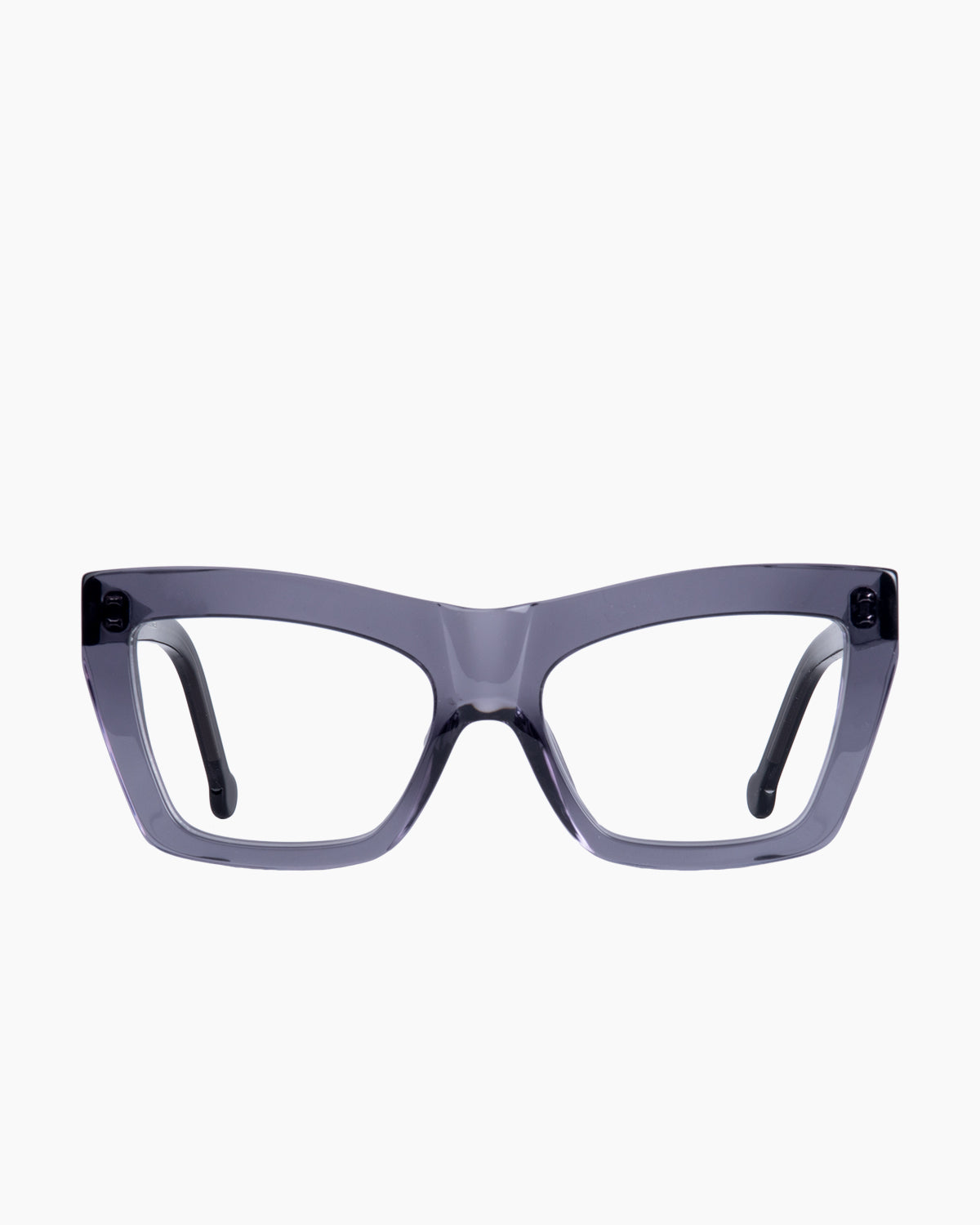 grey plastic cat eyeglasses by Marie-Sophie Dion model Mariano, front view, lunettes de vue chat couleur Gris