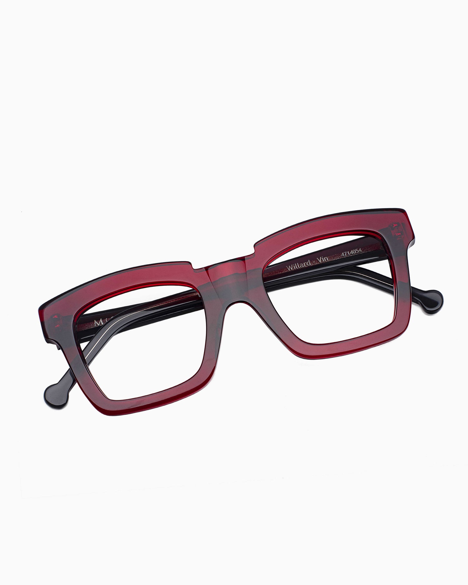 red plastic rectangle eyeglasses by Marie-Sophie Dion model Willard, front view, lunettes de vue rectangle couleur bourgogne