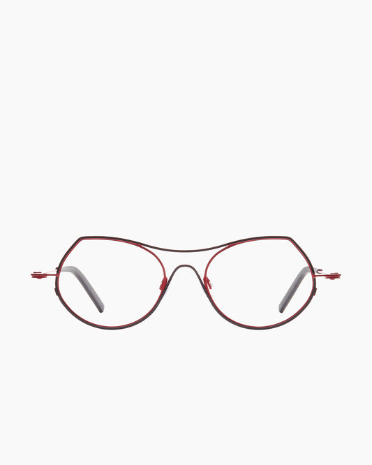 black metal cat eyeglasses by Theo model Isobath, front view, lunettes de vue chat couleur noir