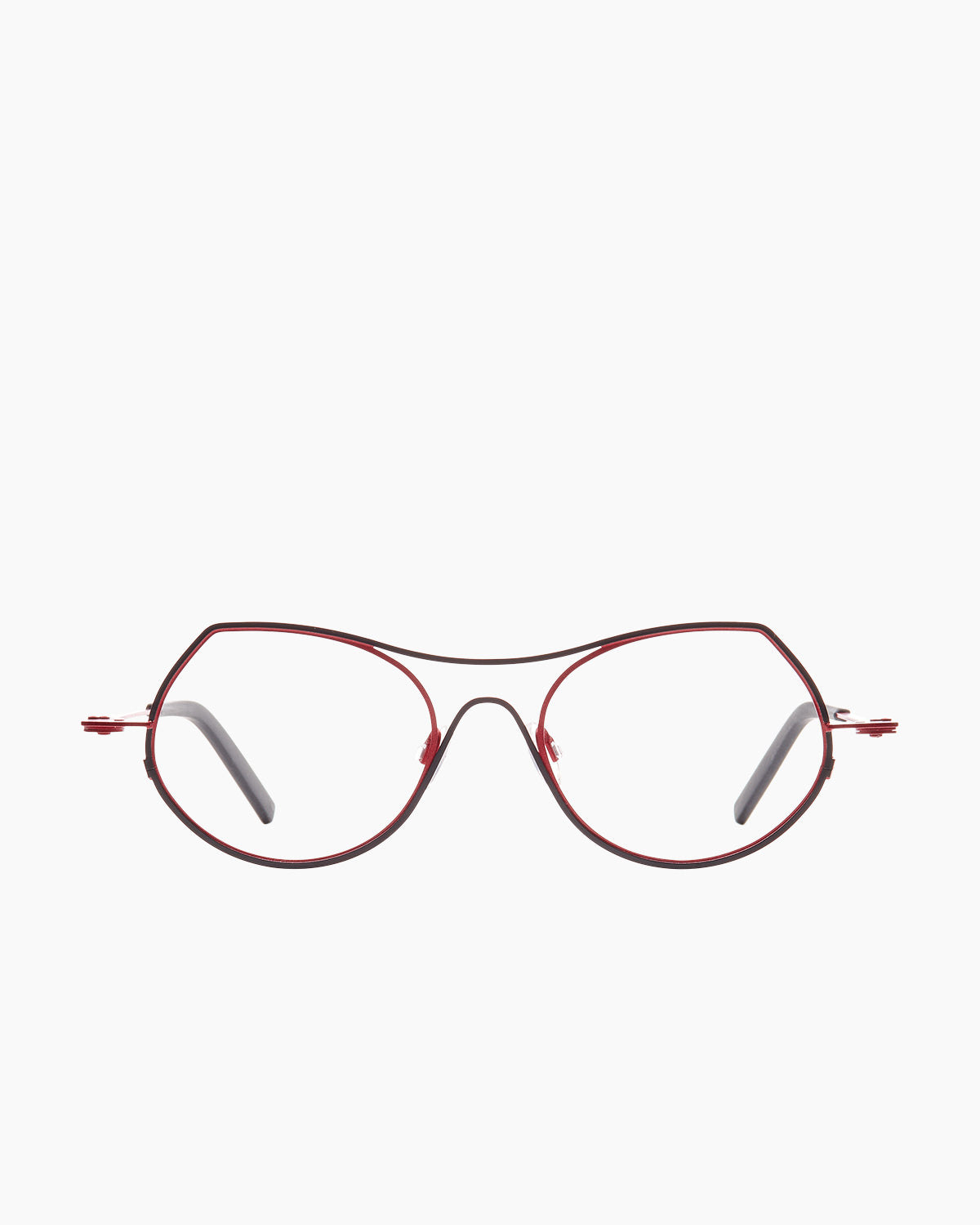 black metal cat eyeglasses by Theo model Isobath, front view, lunettes de vue chat couleur noir