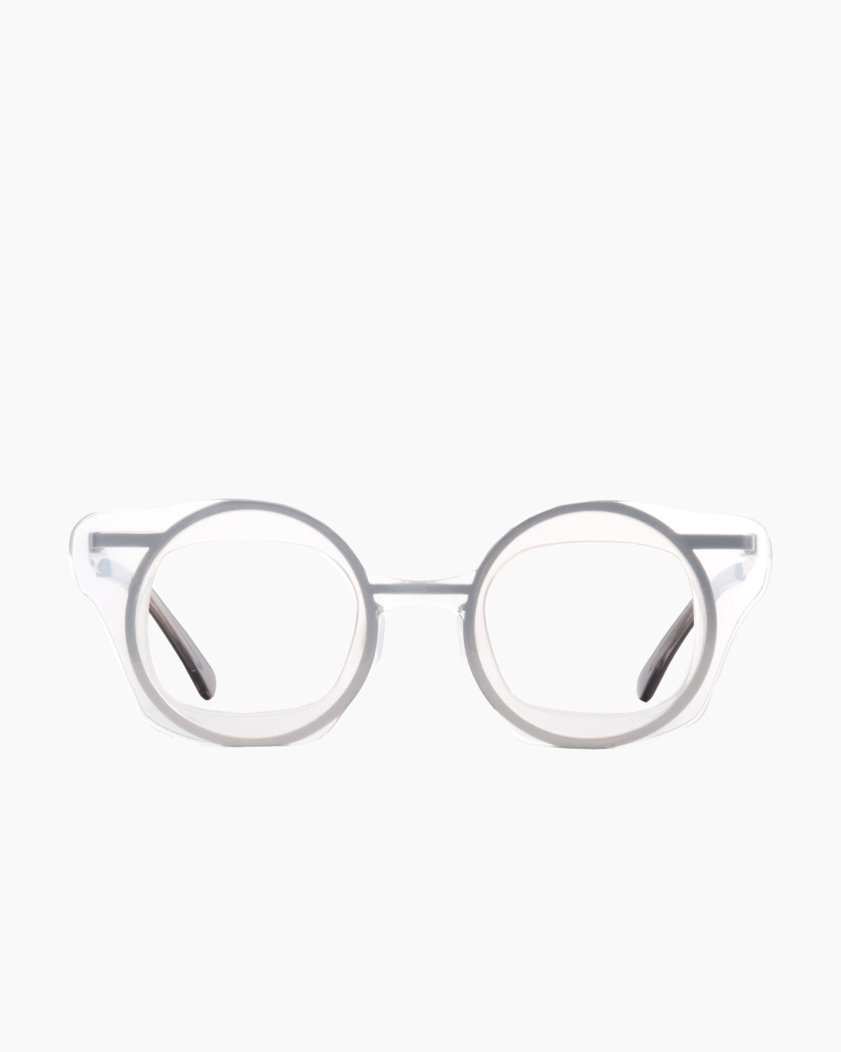 white metal rectangle eyeglasses by Gamine model Navesödermalm, front view, lunettes de vue rectangle couleur blanc