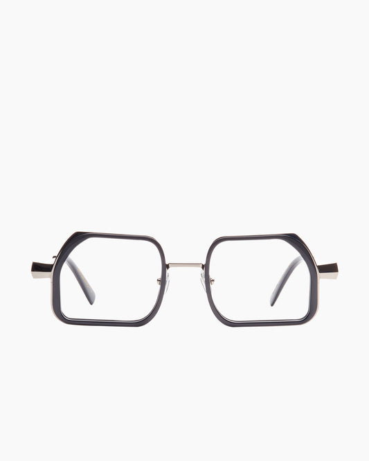 silver metal rectangle eyeglasses by Gamine model Pramousquier, front view, lunettes de vue rectangle couleur argent