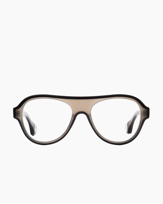 brown plastic aviator eyeglasses by Blake Kuwahara model Albini, front view, lunettes de vue aviateur couleur brun