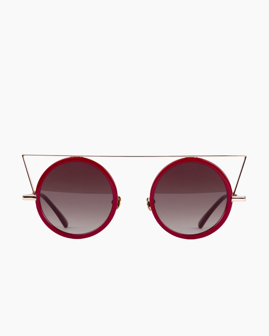 burgundy metal round sunglassesby Gamine model QuadrilateroS, front view, lunettes de vue rond couleur bourgogne