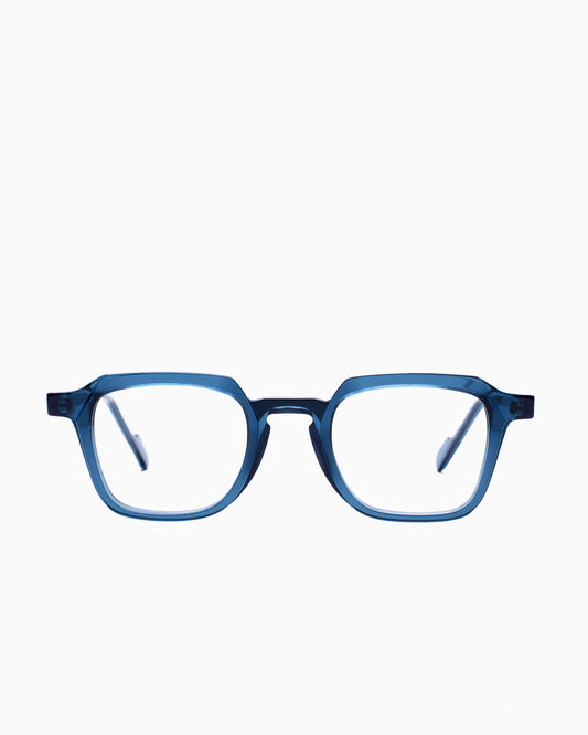 blue plastic rectangle eyeglasses by Anne et Valentin model Henri, front view, lunettes de vue rectangle couleur Bleu