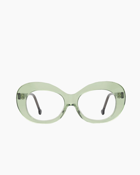 green plastic oval eyeglasses by Marie-Sophie Dion model Morin, front view, lunettes de vue ovale couleur Vert