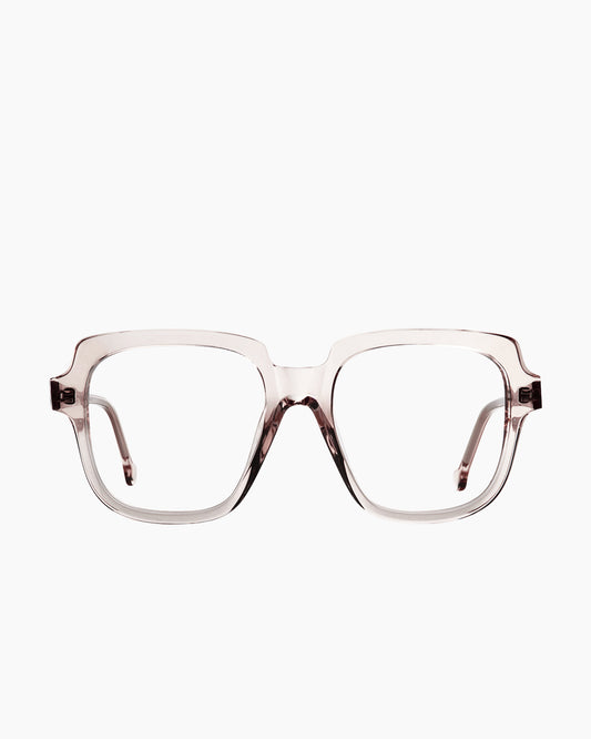 crystal, pink plastic rectangle eyeglasses by Marie-Sophie Dion model Andrews, front view, lunettes de vue rectangle couleur cristal, rose