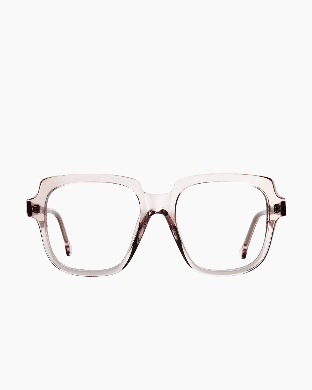 crystal, pink plastic rectangle eyeglasses by Marie-Sophie Dion model Andrews, front view, lunettes de vue rectangle couleur cristal, rose