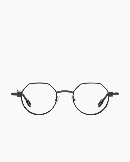 black metal round eyeglasses by Anne et Valentin model MECASMART, front view, lunettes de vue rond couleur noir