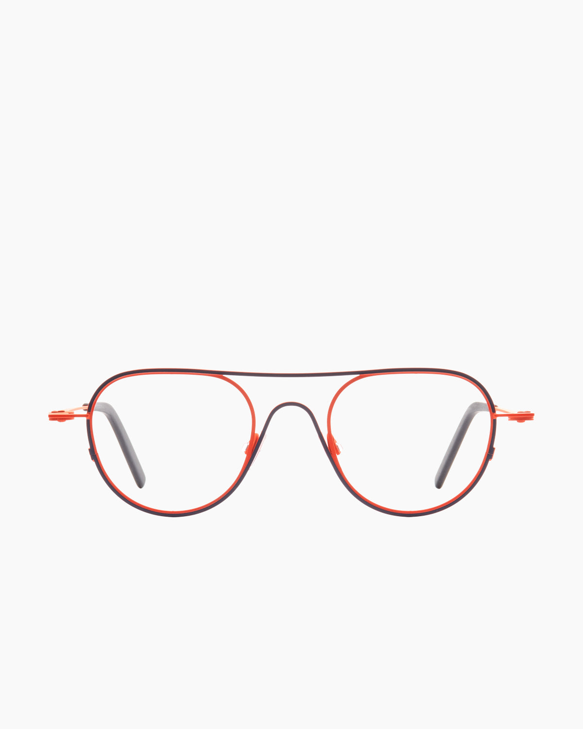 orange metal round eyeglasses by Theo model Isotherm, front view, lunettes de vue rond couleur orange