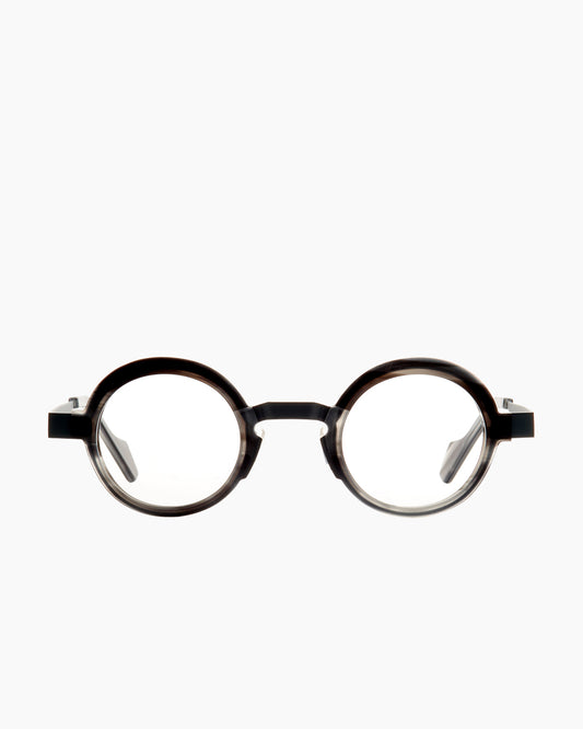 grey metal round eyeglasses by Anne et Valentin model Olaf, front view, lunettes de vue rond couleur gris